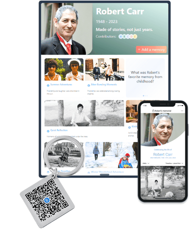 Online memory book interface showing memory book page layout