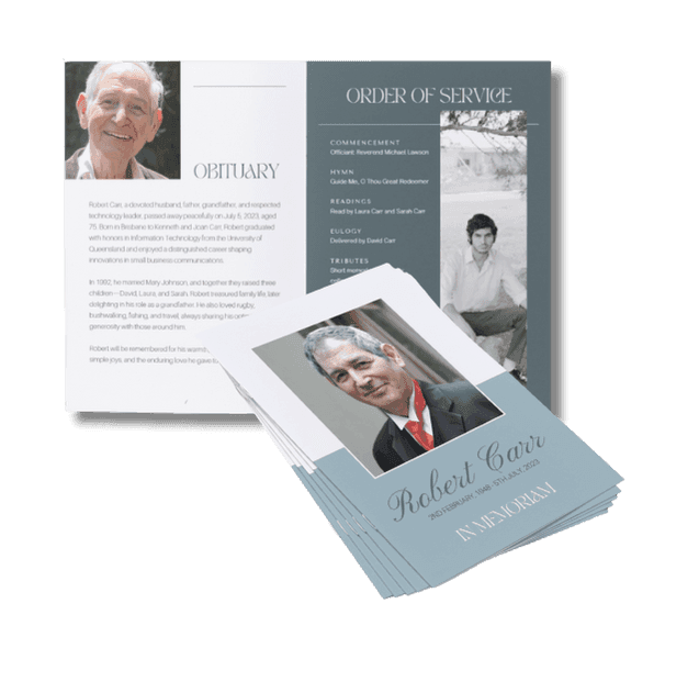 Order of service booklet builder showing layout options